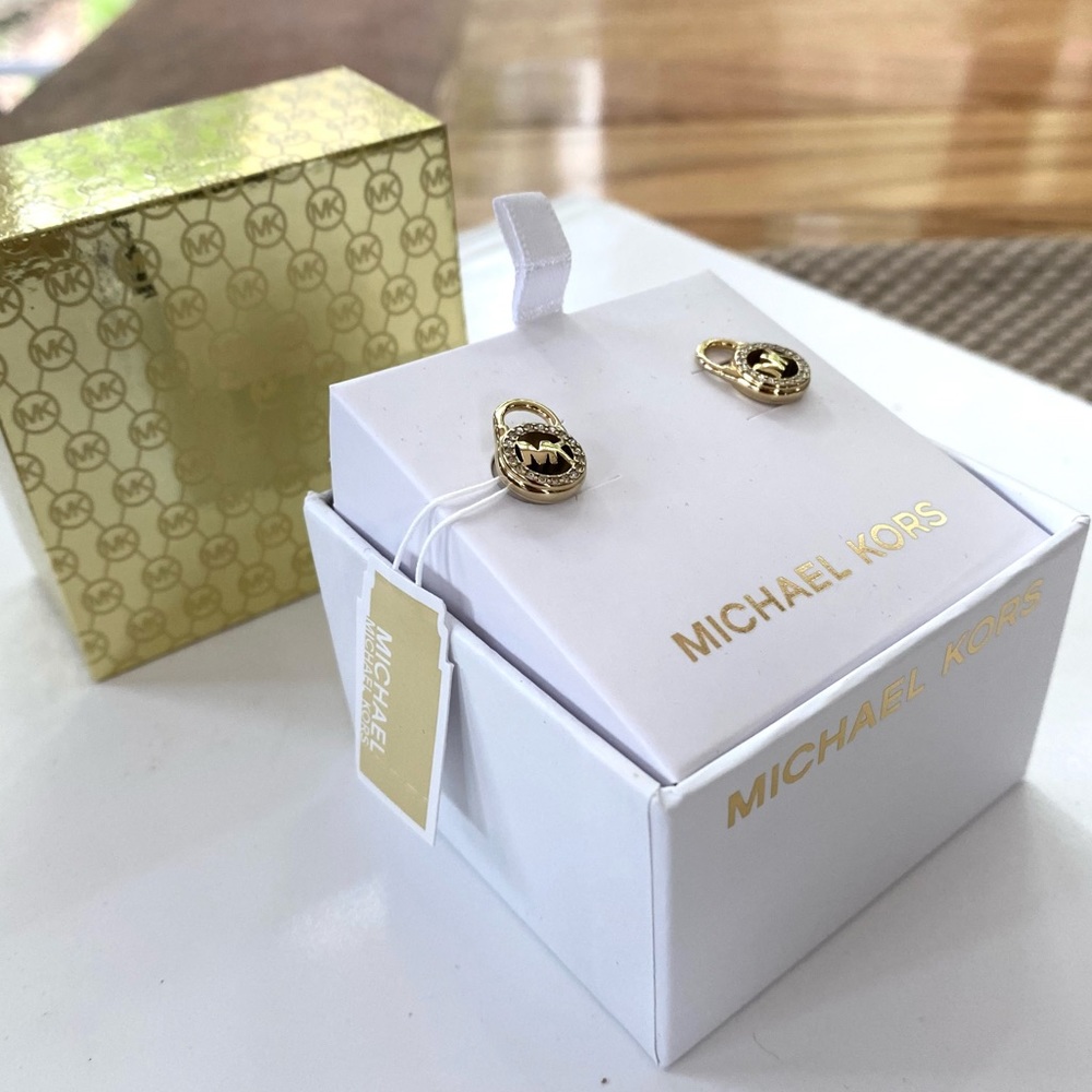NWT Authentic MK gold tone pave padlock earrings